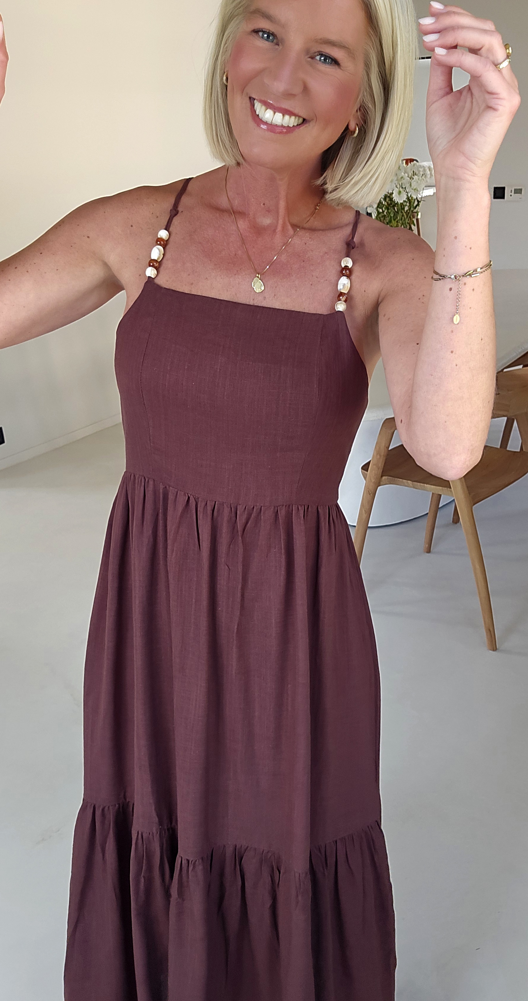 LYDIE maxi linen viscose dress chocolate