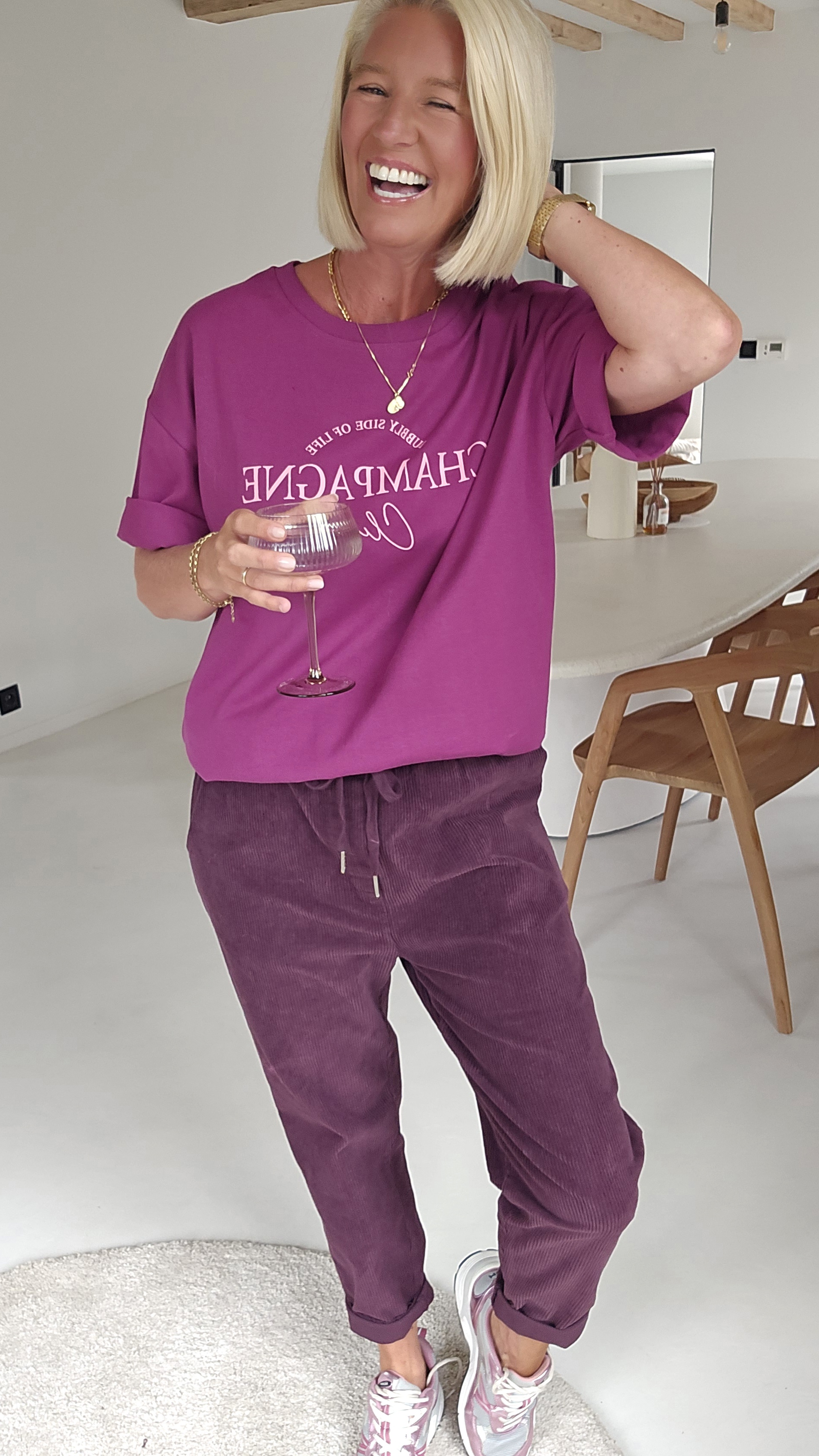 CHAMPAGNE CLUB cotton tee aubergine
