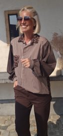 NINI oversized cotton striped shirt choco