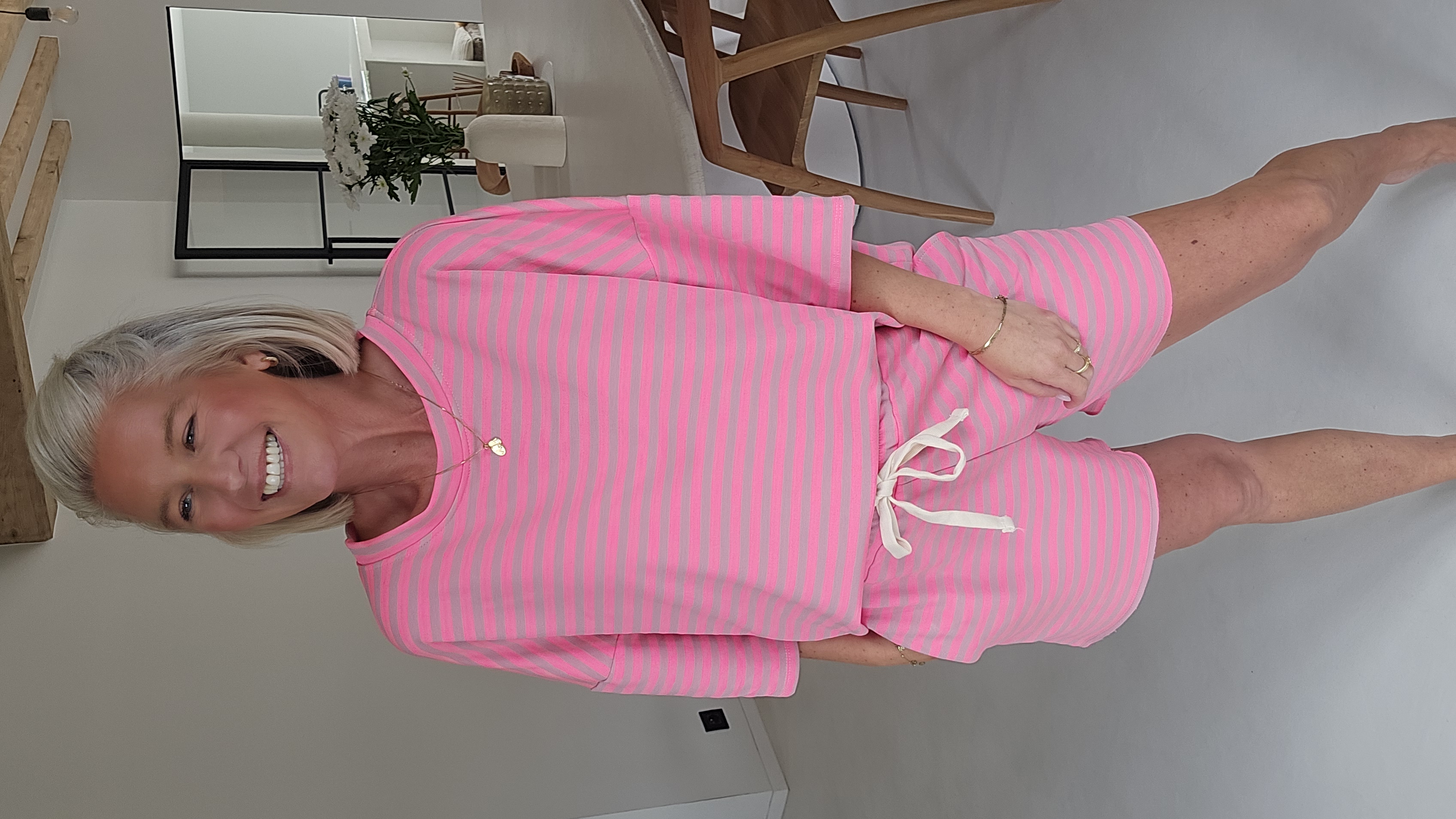 SOENI striped sweatshirt set neon pink taupe
