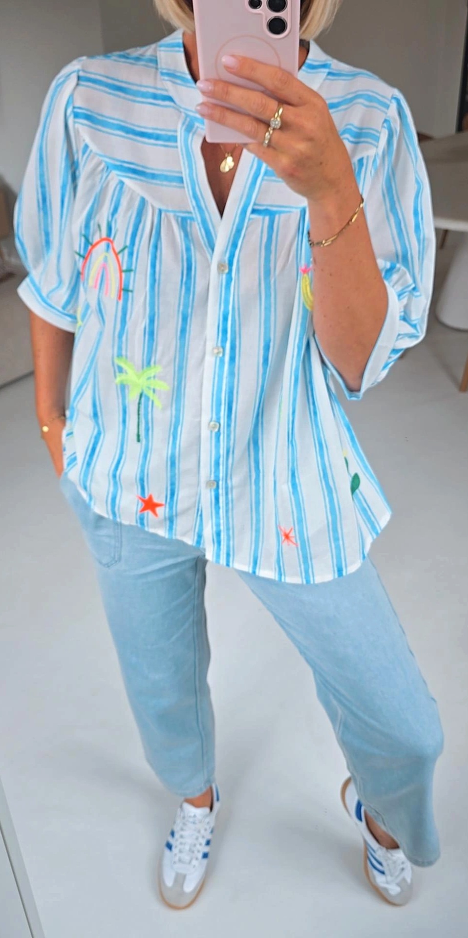 BILLIE striped cotton blouse fresh blue
