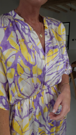 OLIVIA maxi satin dress lilac and yellow