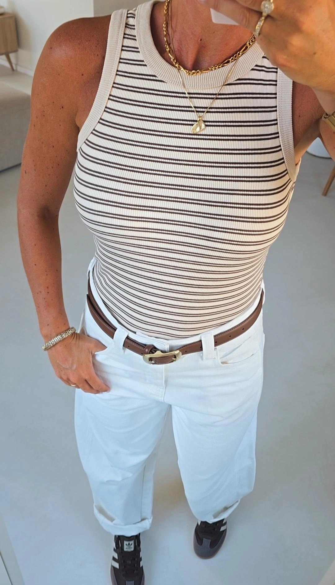 INCI striped cotton top beige