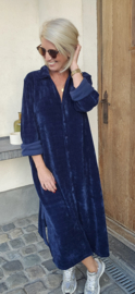 RHEA WINTER soft velvet maxi shirt dress navy