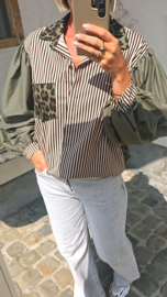 NINI oversized cotton striped shirt khaki