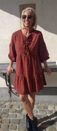 ESMEE checkered cotton dress dark terra