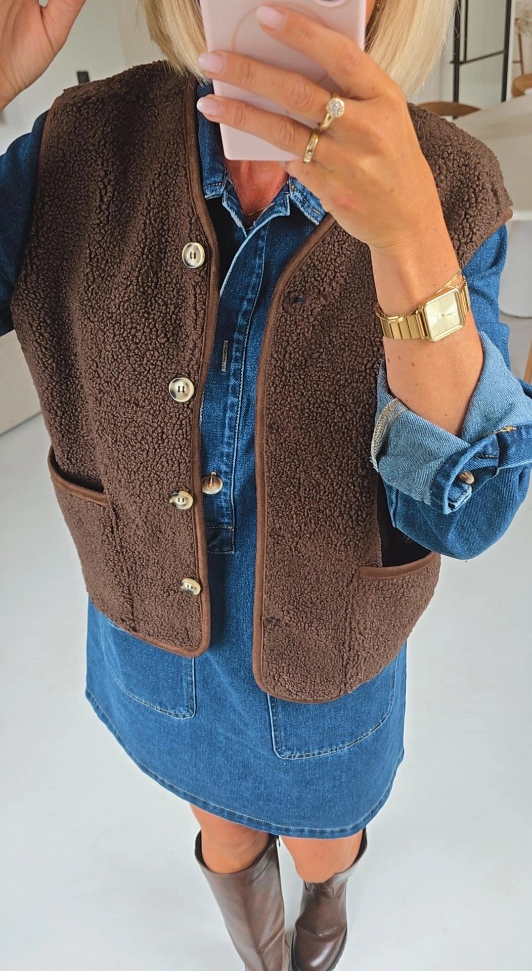 MELIA sleeveless teddy jacket chocolat
