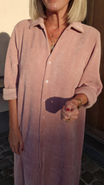 RHEA WINTER soft velvet maxi shirt dress soft pink