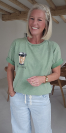 I LOVE COFFEE cotton T-shirt washed green