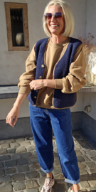 MELIA sleeveless teddy jacket navy and camel