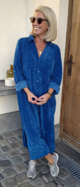 RHEA WINTER soft velvet maxi shirt dress petrol