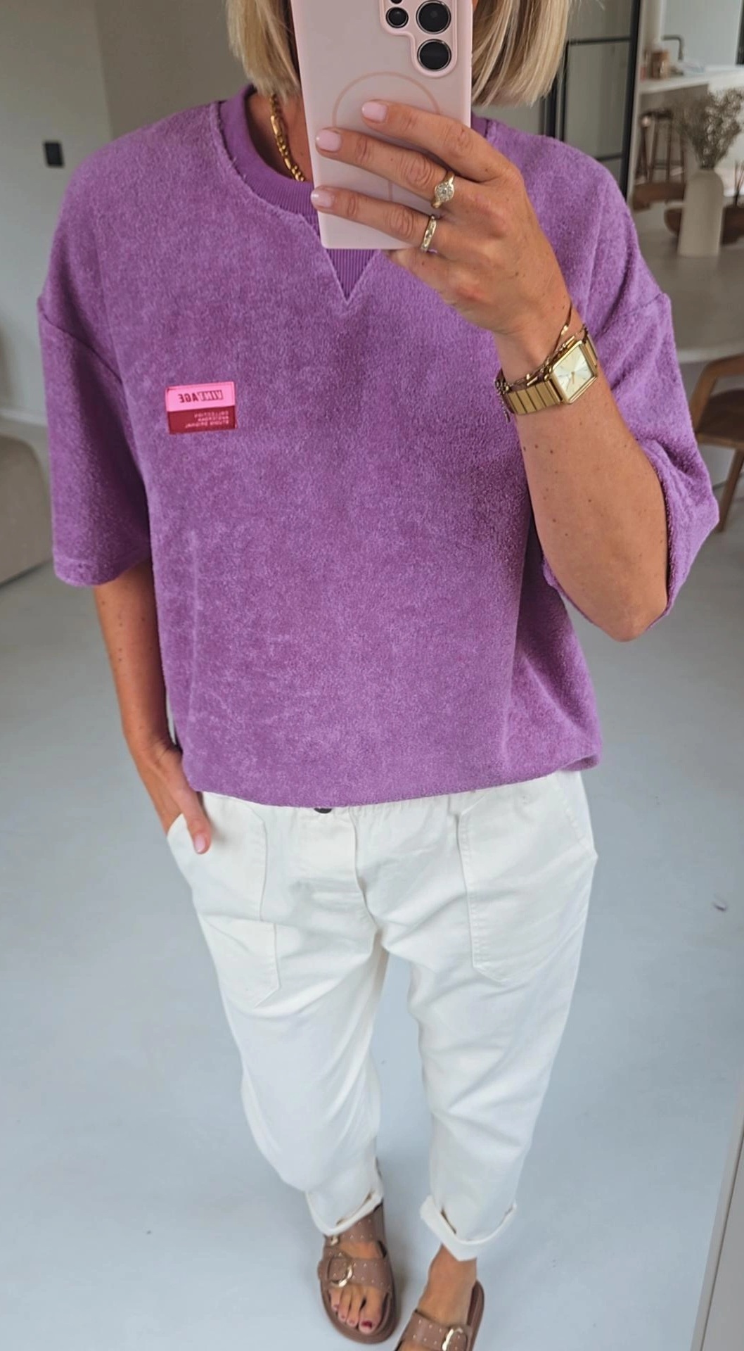 VINTAGE short-sleeved terry sweatshirt lavender