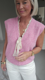 LACE WHISPER sleeveless cardigan pink