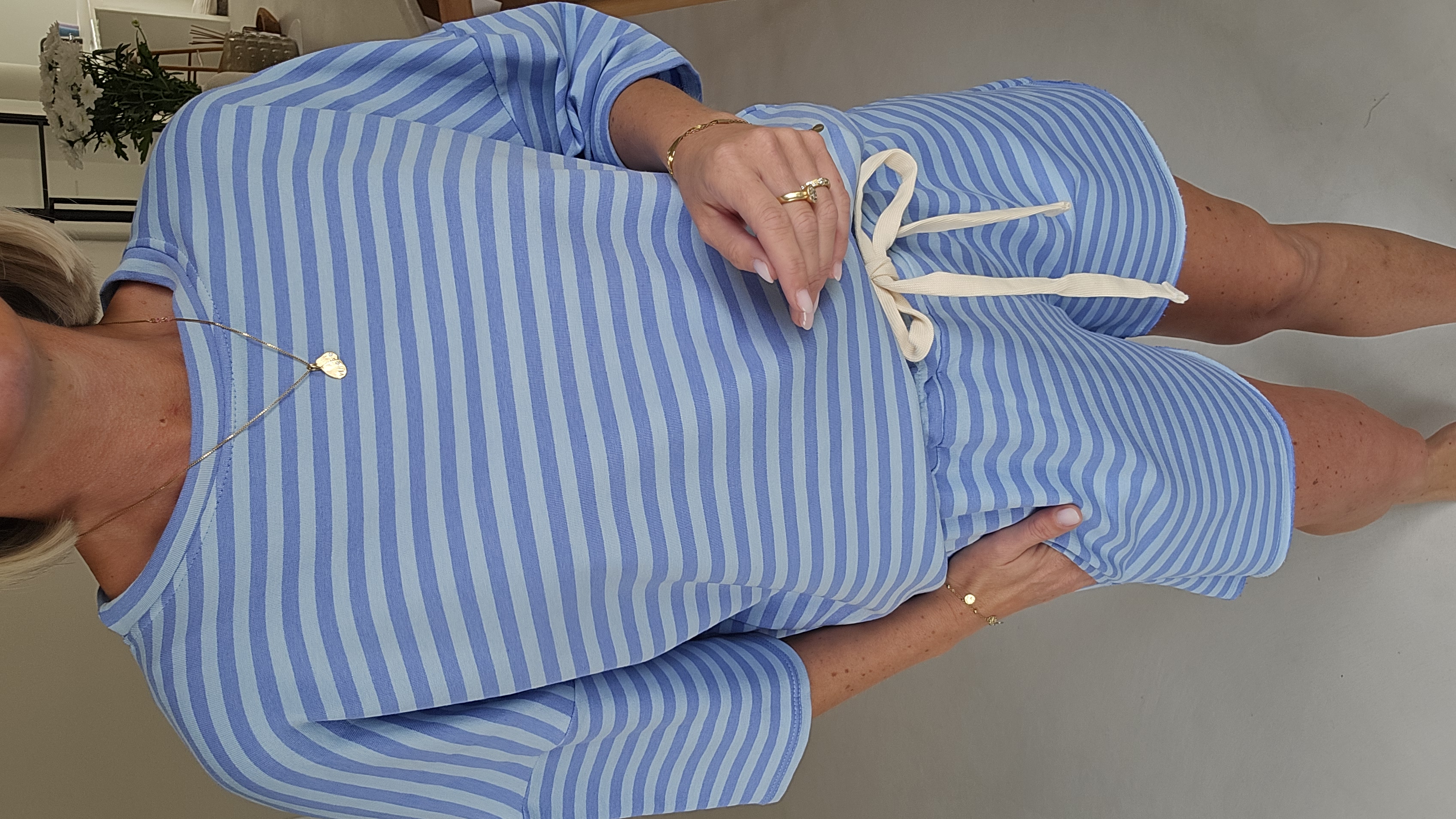 SOENI striped sweatshirt set soft blue jeans blue