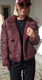 TONIA pu teddy jacket burgundy