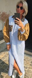 NINI oversized cotton maxi striped shirt dress blue