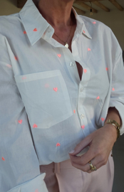 VALENTINE cotton shirt white neon pink