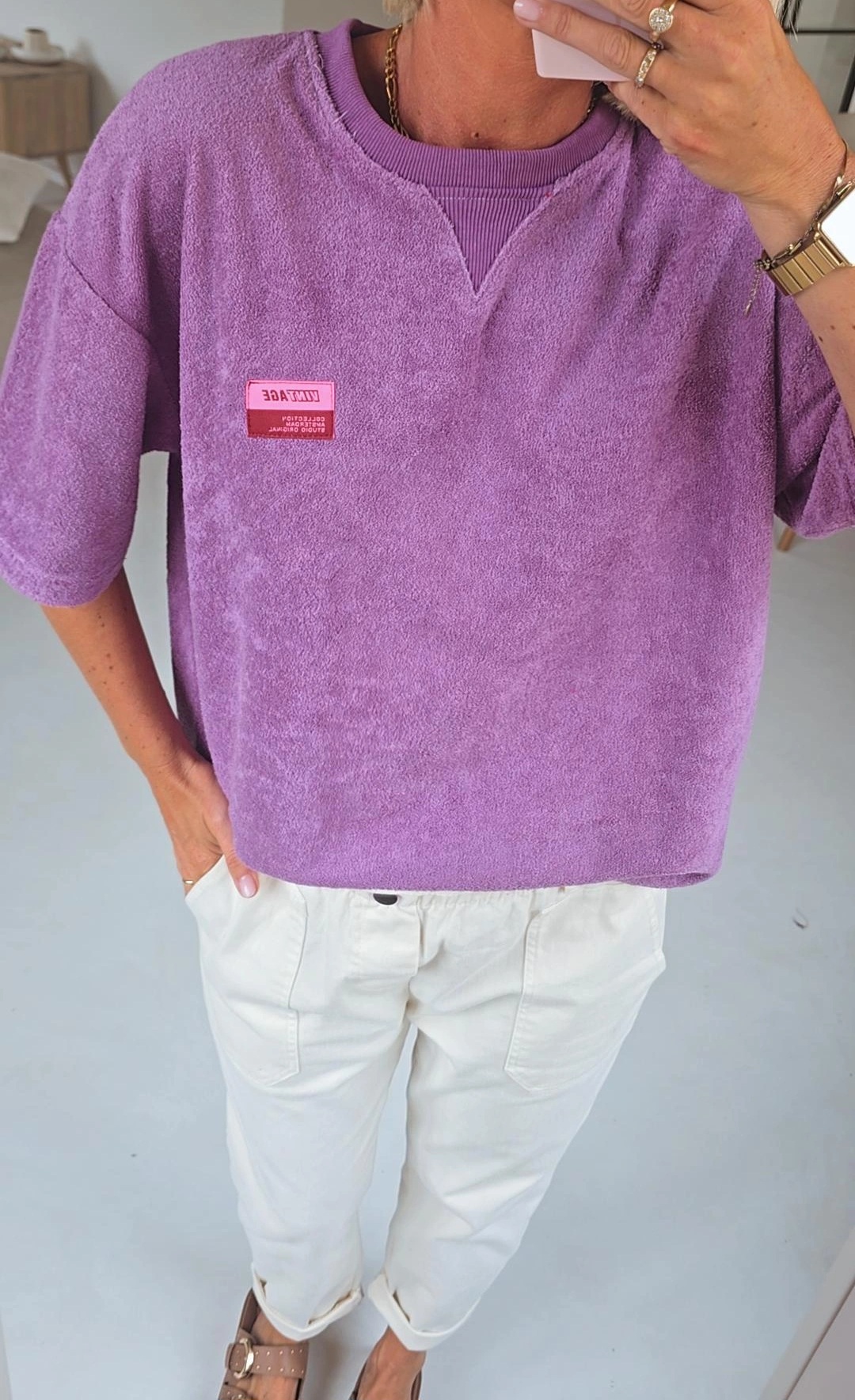 VINTAGE short-sleeved terry sweatshirt lavender