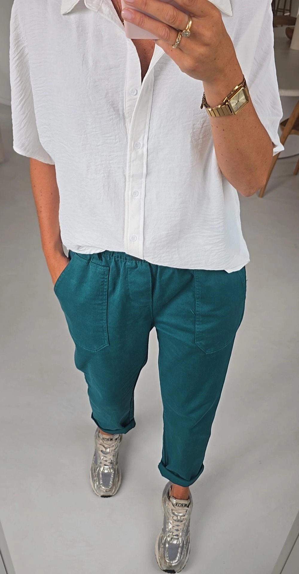 BEVIN cotton paperbag pants teal