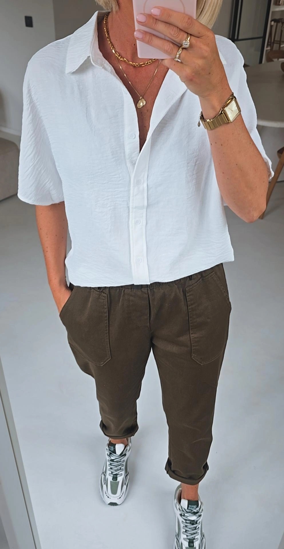 BEVIN cotton paperbag pants dark khaki