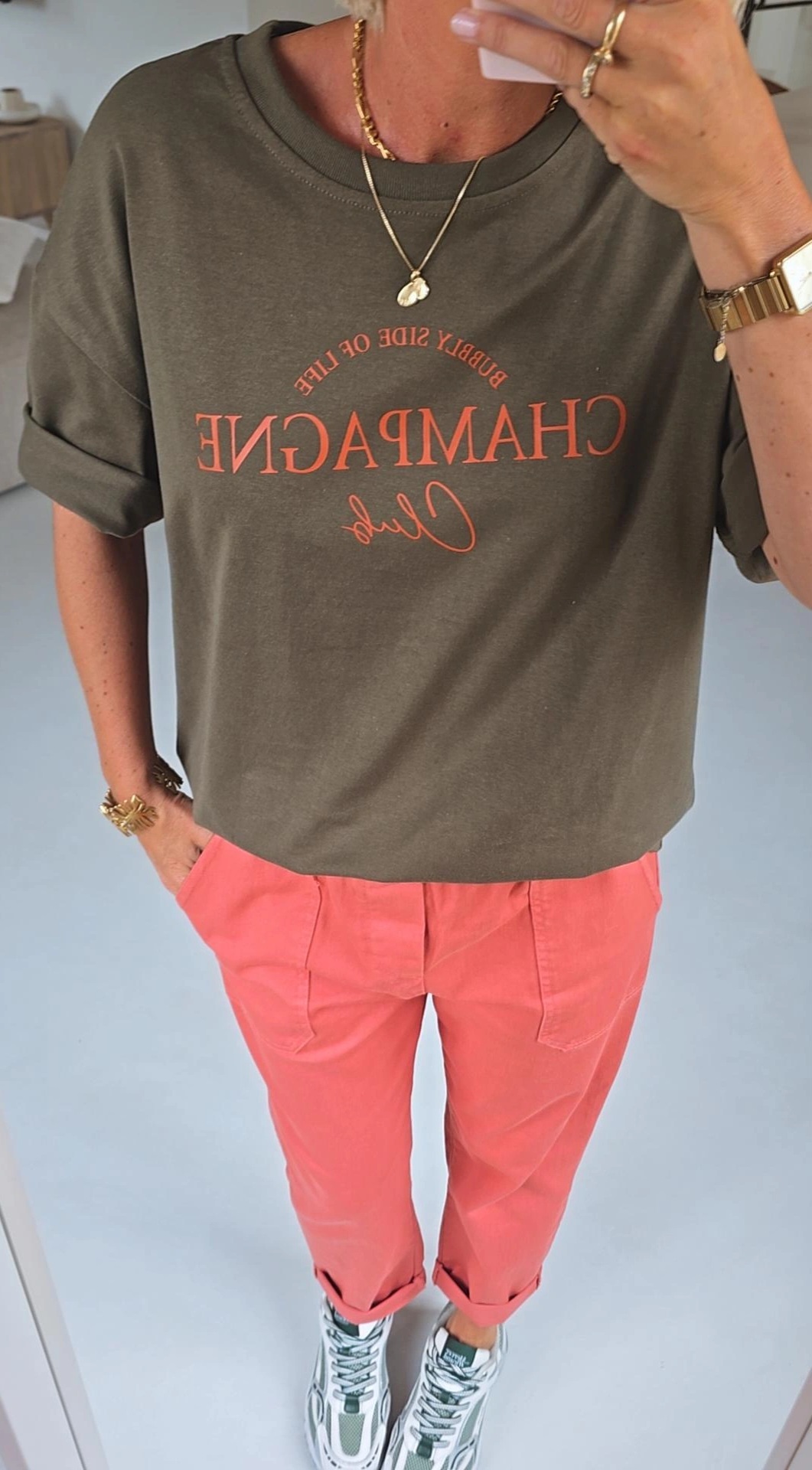 CHAMPAGNE CLUB cotton tee khaki