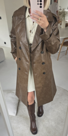 KILIA maxi leather jacket taupish brown