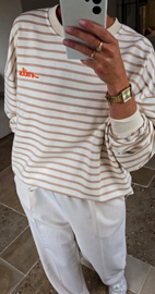 SMILE oversized striped sweatshirt beige