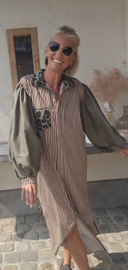 NINI oversized cotton maxi striped shirt dress khaki