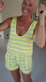 BIBI striped terry set neon yellow beige