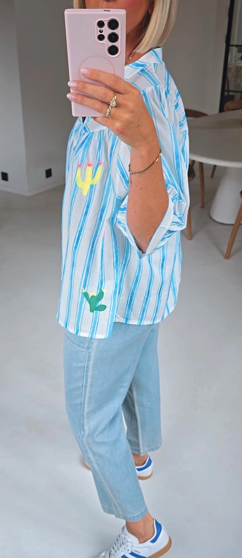 BILLIE striped cotton blouse fresh blue