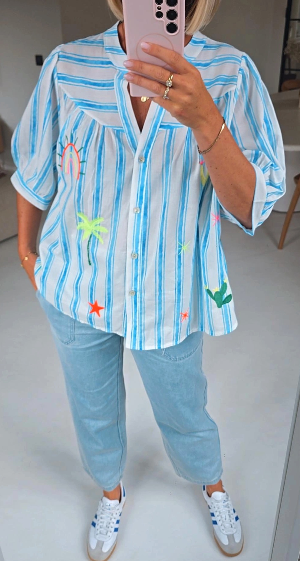 BILLIE striped cotton blouse fresh blue
