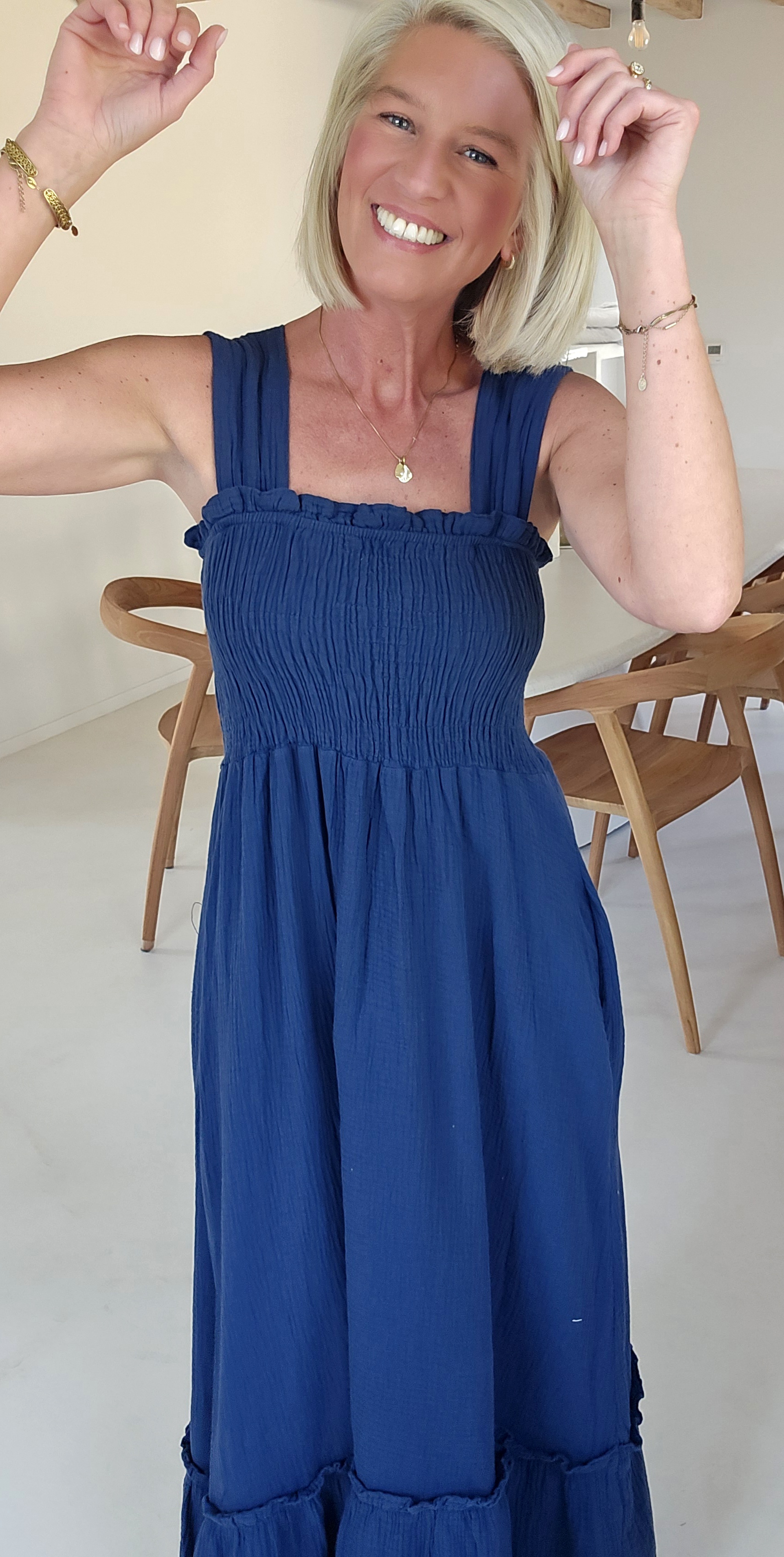 TONIA maxi tetra smock dress navy