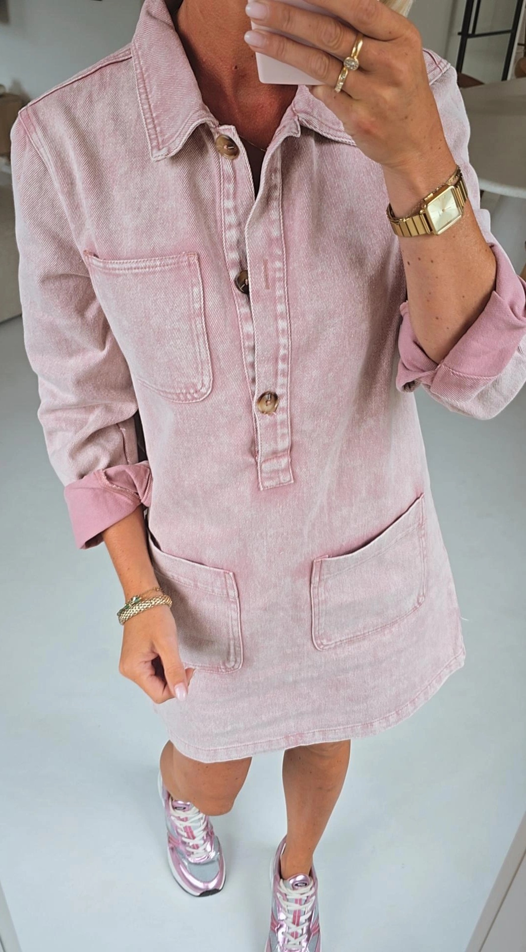 THE PERFECT jeans dress washed pink