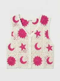 MOON AND STARS crochet cardigan fuschia
