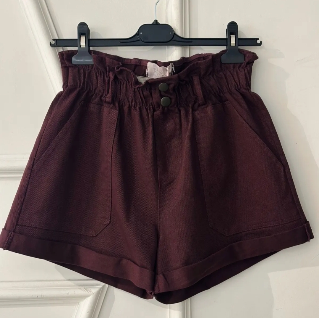 BEVIN cotton paperbag short burgundy