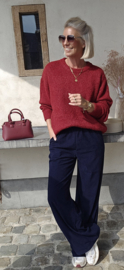 RINA soft velvet wide leg jogger pants navy