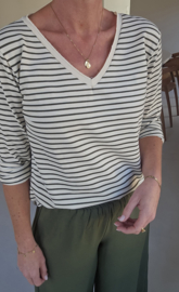SOPHIA striped v-neck longsleeve khaki