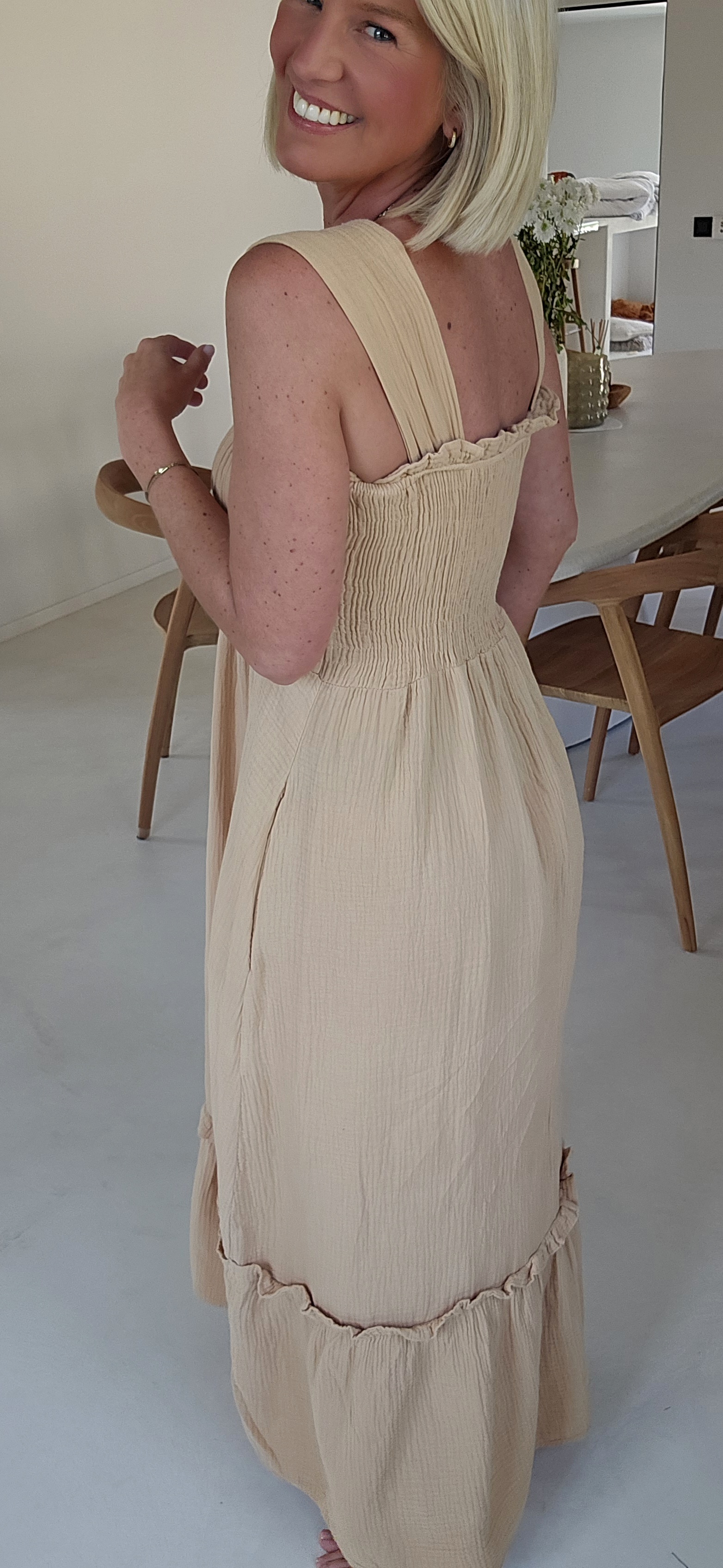 TONIA maxi tetra smock dress camel