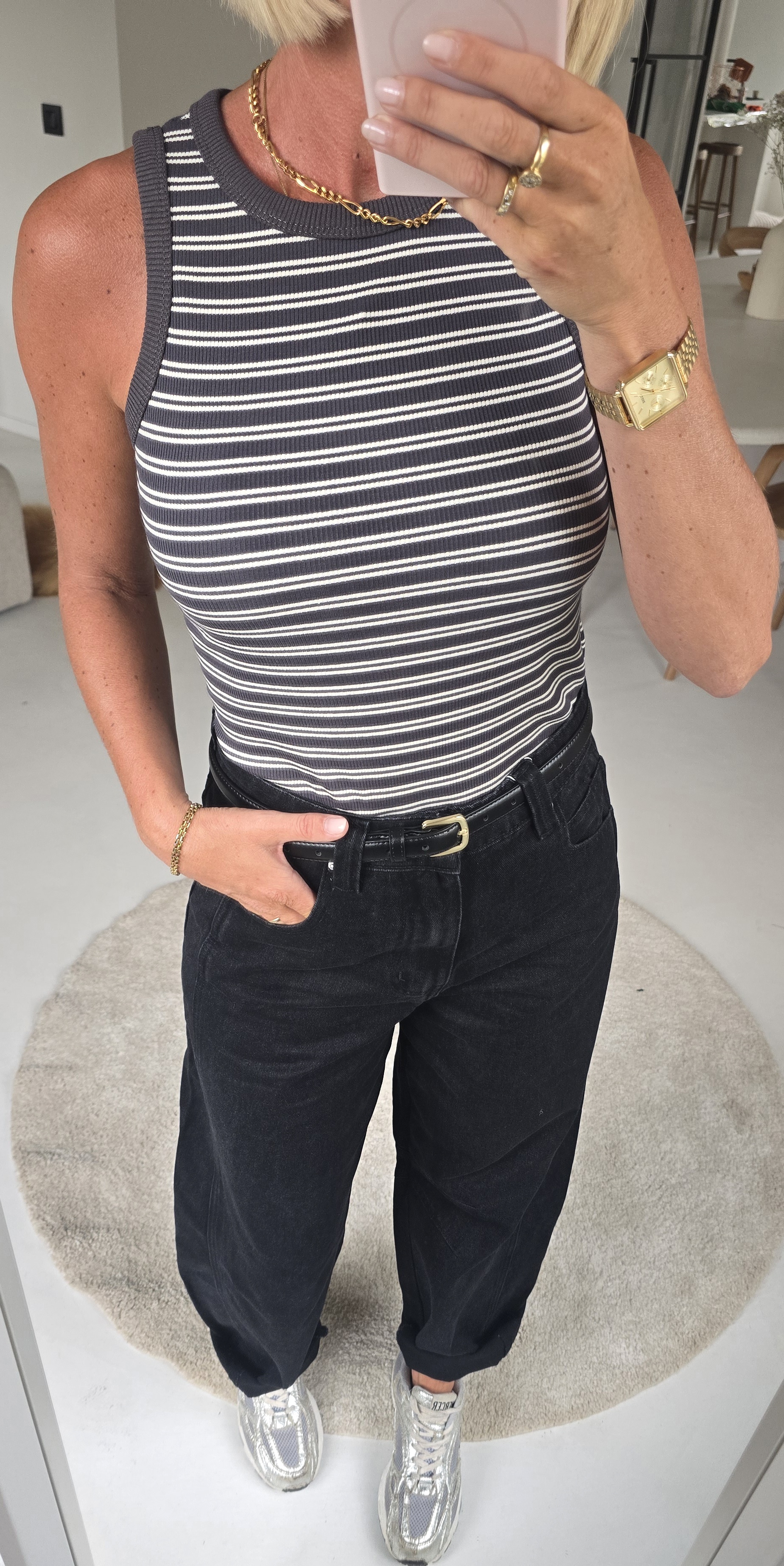 INCI striped cotton top grey