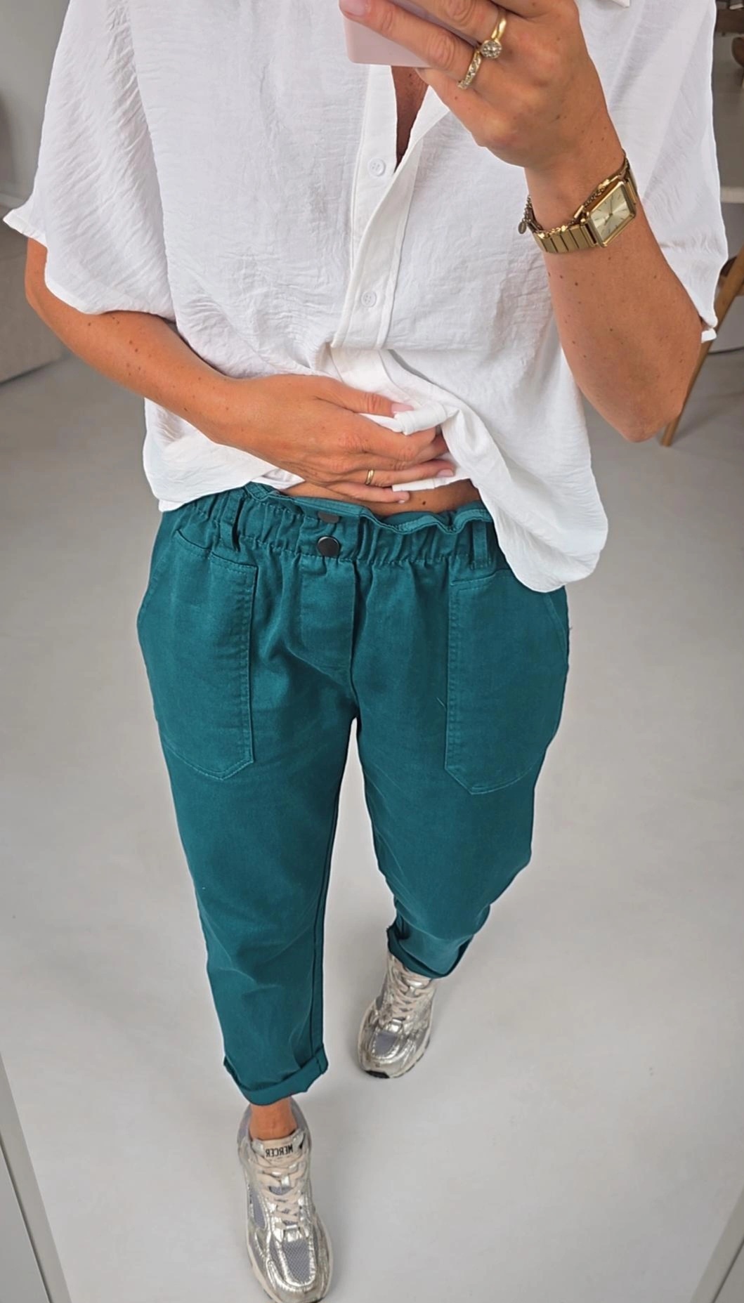 BEVIN cotton paperbag pants teal