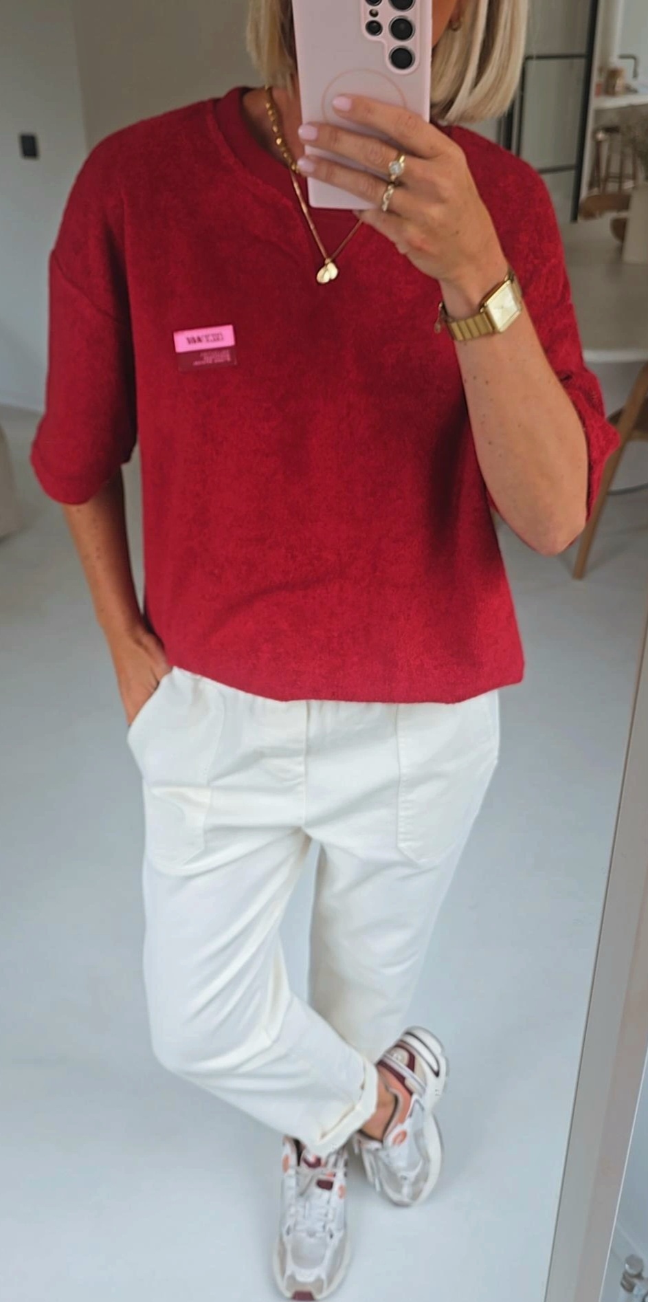 VINTAGE short-sleeved terry sweatshirt burgundy