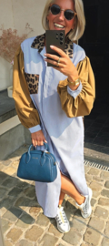 NINI oversized cotton maxi striped shirt dress blue
