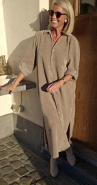 RHEA WINTER soft velvet maxi shirt dress taupe