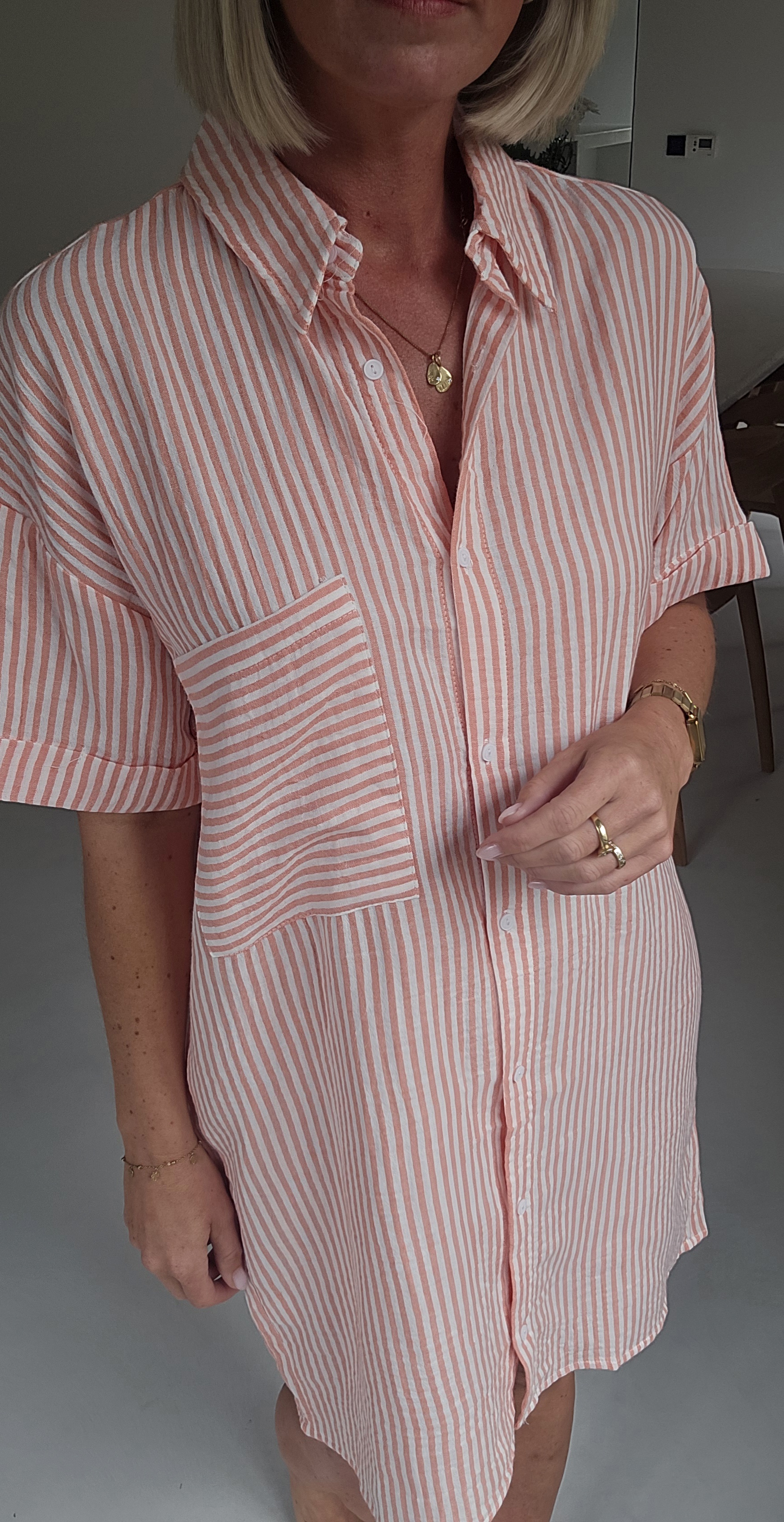 JILDI tetra shirt dress striped soft orange