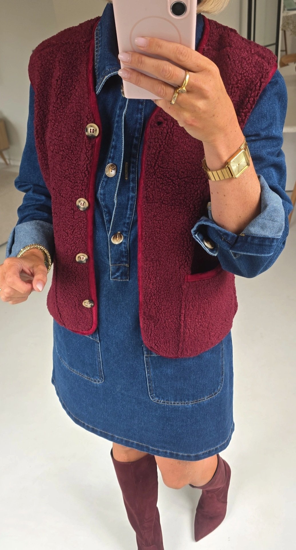 MELIA sleeveless teddy jacket burgundy