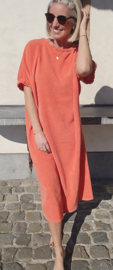 MANDIE soft velvet maxi dress coral