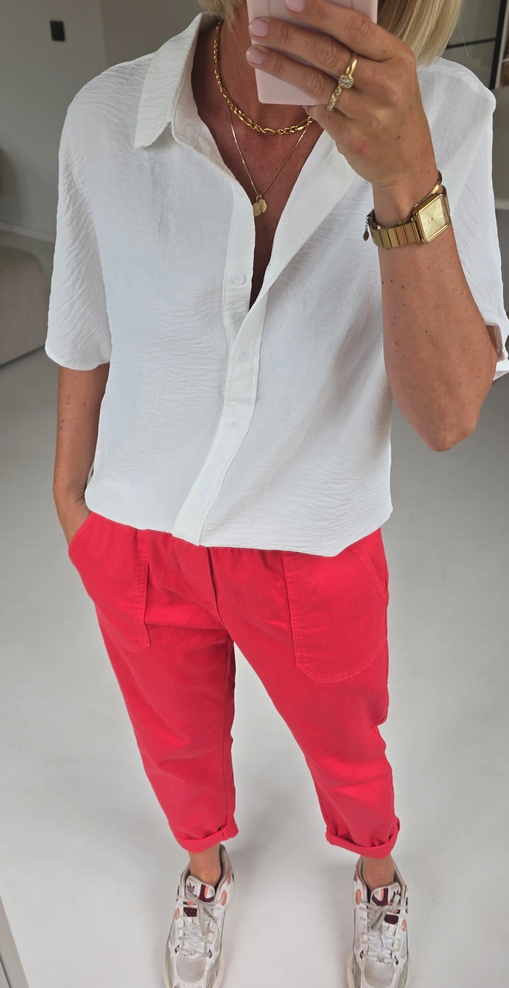 BEVIN cotton paperbag pants coral