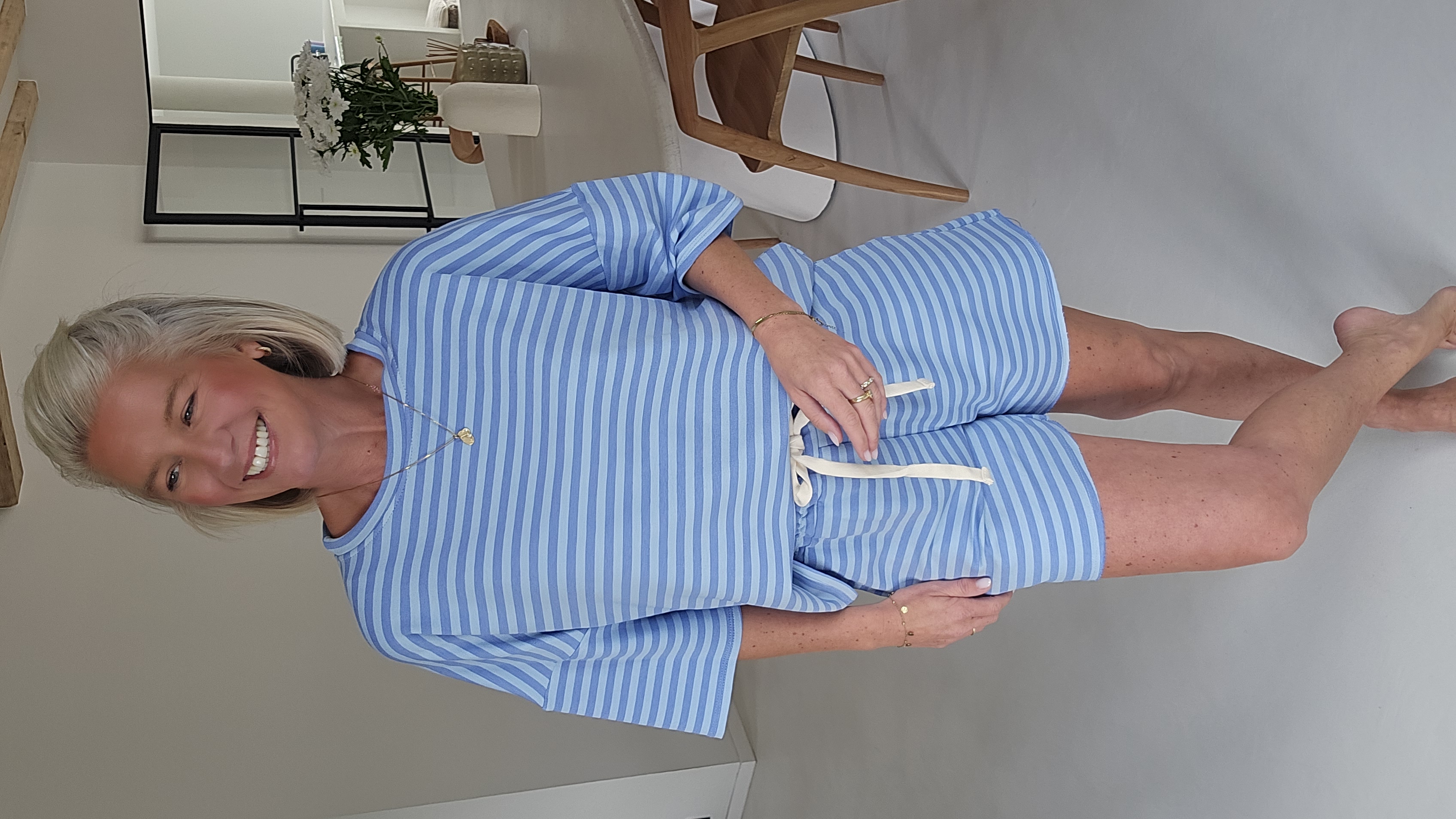 SOENI striped sweatshirt set soft blue jeans blue