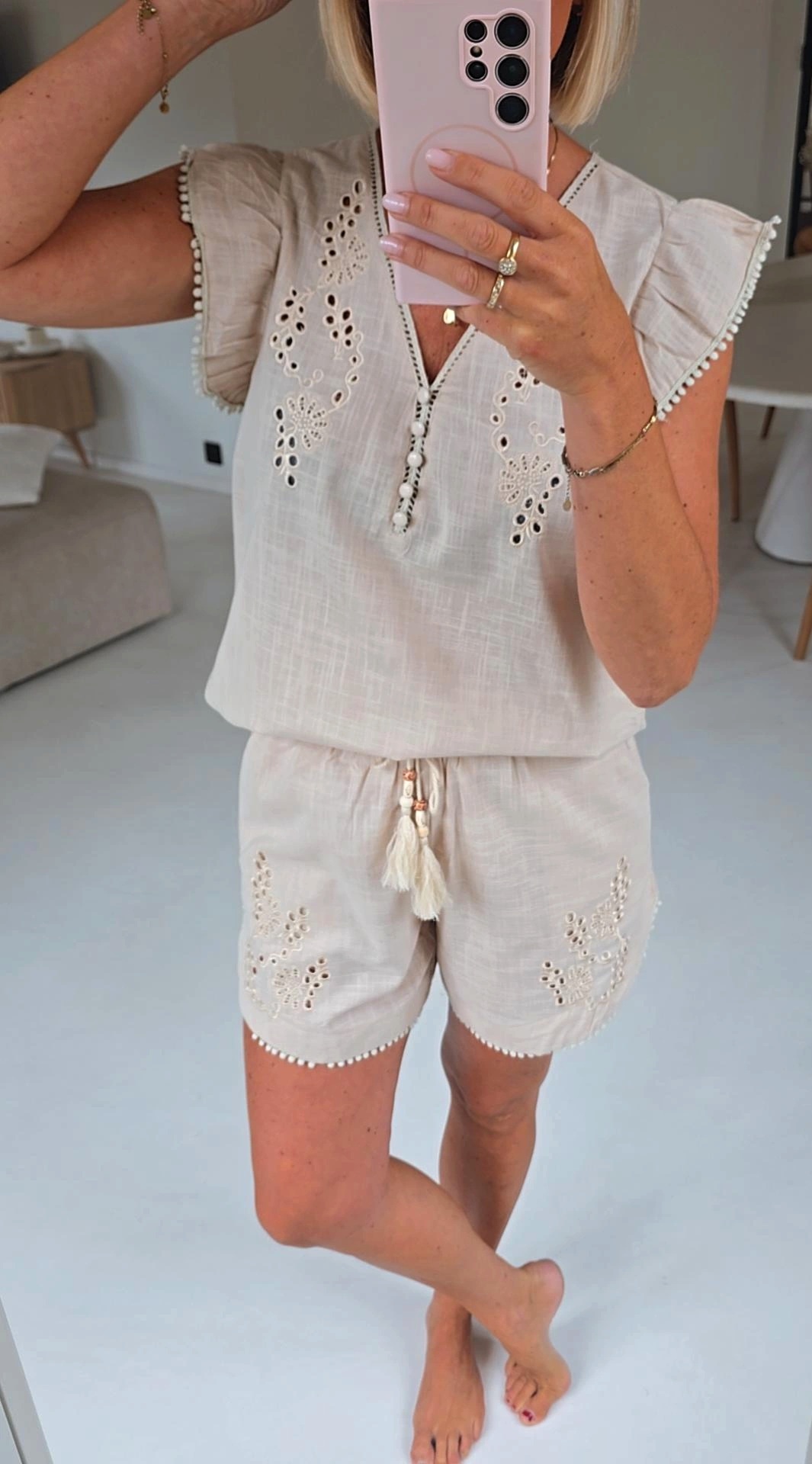 CALPE cotton embrodered set beige