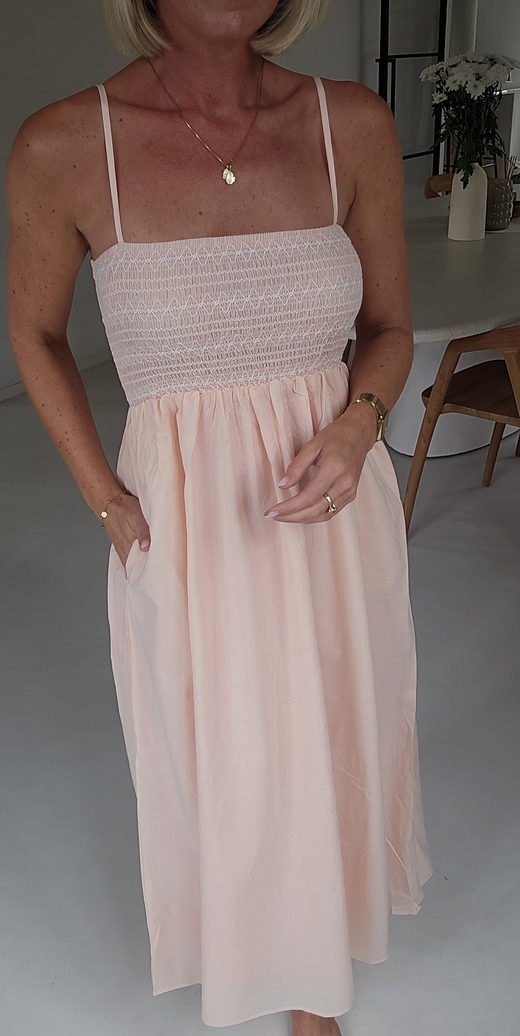CILIA maxi smock dress soft pink